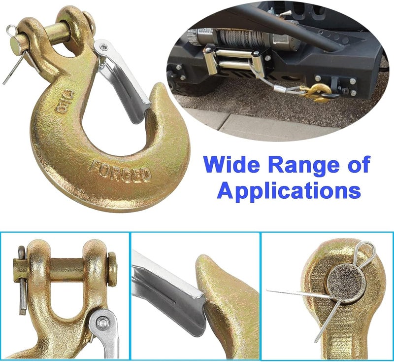 Yision 2PCS 3/8 Inch Clevis Slip Hook with Safety Latch, G70 Forged Steel for Trailer, Heavy Duty Chain Hooks Deck Hauler Receiver Hitches Trailer,18,000lbs Capacity, Gold - Image 4